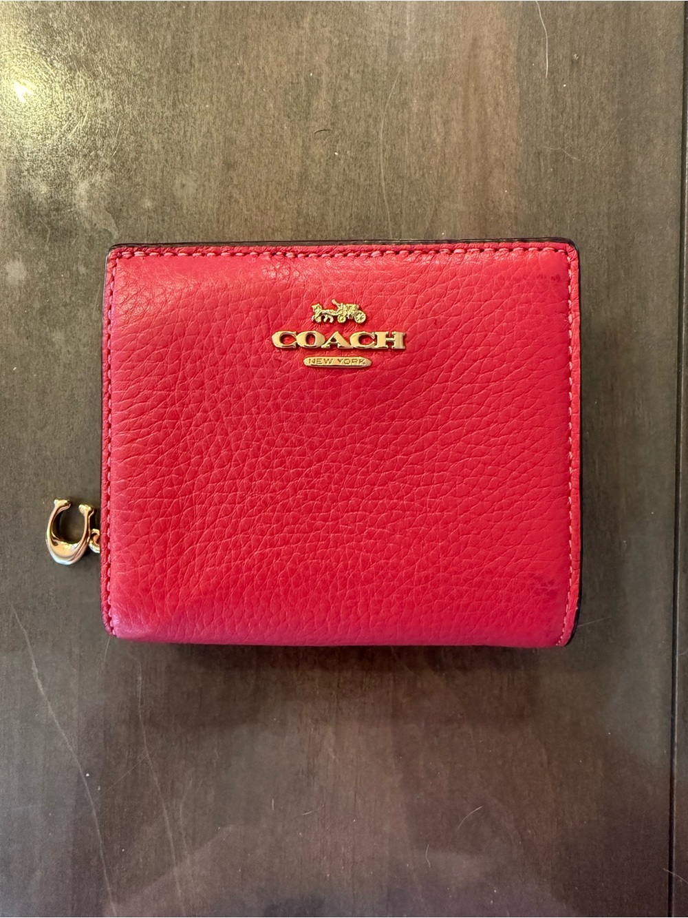 Coach snap watermelon leather pebble wallet gold accents